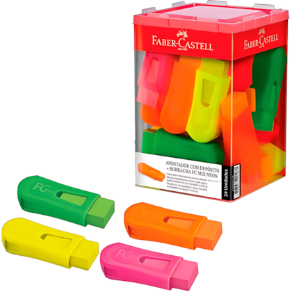 APONTADOR C/BORRACHA MIX NEON FABER CASTELL