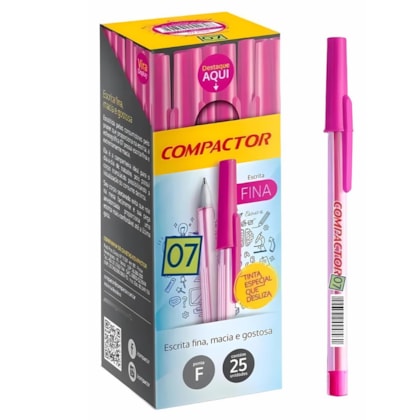 CANETA ESF 07 PINK COMPACTOR 16014 - CX 25 UNIDADES