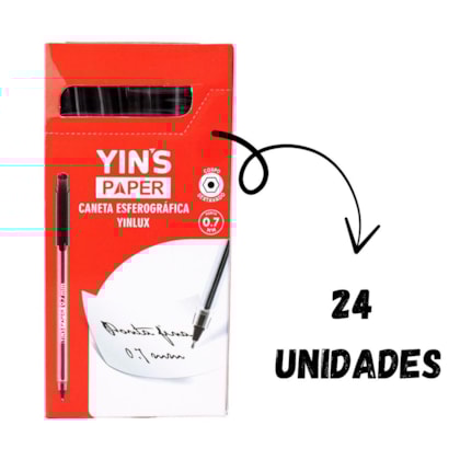 CANETA ESF YINLUX PRETA 0,7MM YINS YP8149 - CX 24 UNIDADES