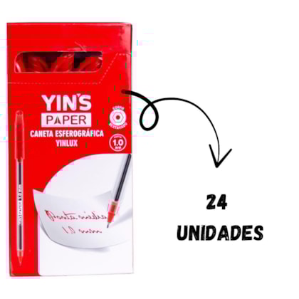 Caneta Esf Yinlux Verm 1,0mm Yins YP8147 - Cx 24 Unidades