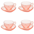 Cj 4 Xicaras Cha C/pires Coracao Pearl Rosa Col...