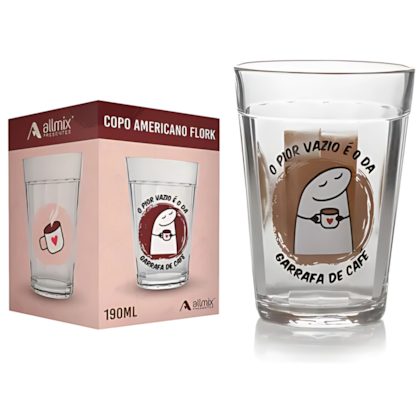 Copo Vidro Mensagens Café 190ml