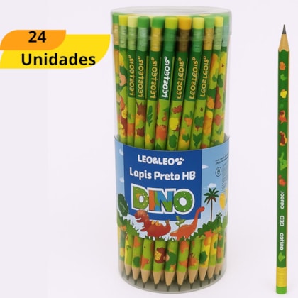 LAPIS GRAFITE HB COM BORRACHA DINOSSAURO ESTAMPA SORTIDA - CX 24 UNIDADES
