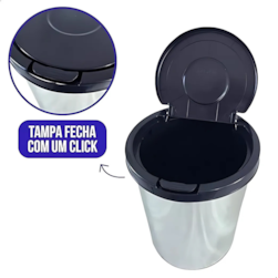 Lixeira 8L com Tampa Click Label Prata Plasnew
