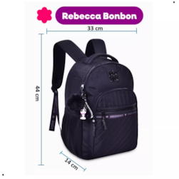 Mochila De Costas Rebecca Bonbon Clio Rb24515 Cor Preta Juvenil Feminino Escolar Espaçosa Reforçada Grande