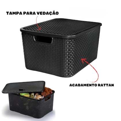 Organizador Rattan C/tp 15 Preto Arqplast