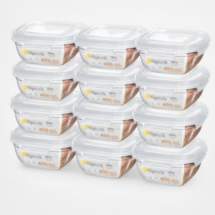 POTE QUADRADO FLIPLOCK 400ML RISCHIOTO 0520 - CX 12 UNIDADES