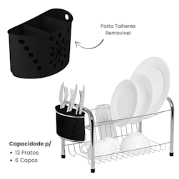 Secador Rei para Copos e Talheres Mimo Preto Niquelart
