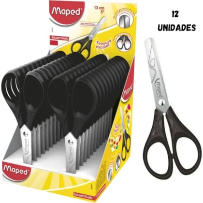 TESOURA 13 ESSENTIALS PRETA MAPED 464261 - CX 12 UNIDADES