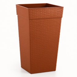 Vaso Quadrado Coluna Rattan Grande Cerâmico 17,5L Plasnew
