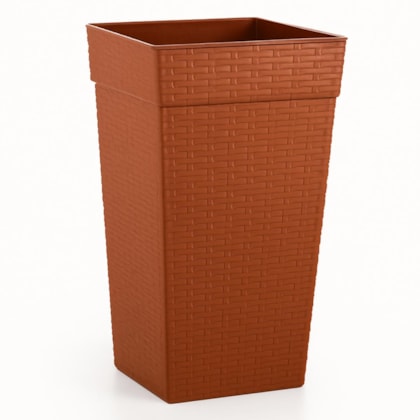 Vaso Quadrado Coluna Rattan Grande Cerâmico 17,5L Plasnew
