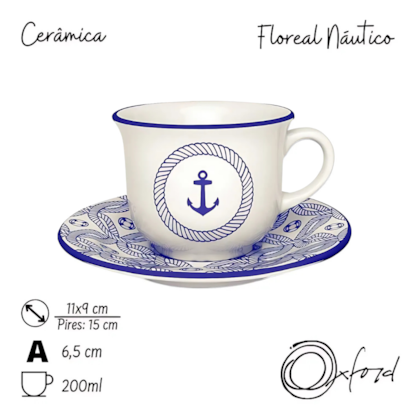 Xicara De Cha C/pires 200ml 15cm Nautico Oxford